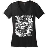 Catnip Madness Cute Kitten Funny Cat Pet Humor Women's V-Neck T-Shirt