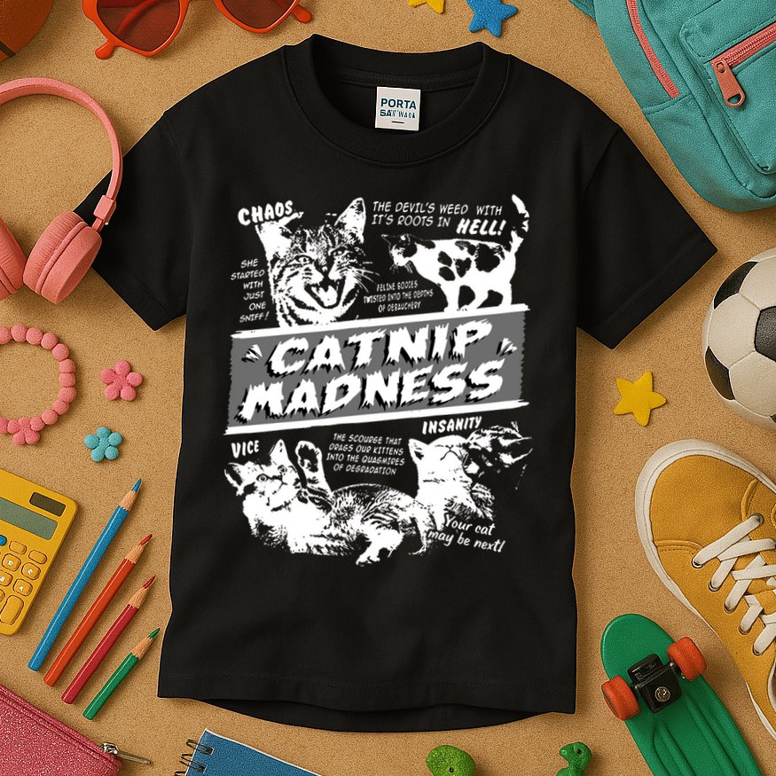 Catnip Madness Cute Kitten Funny Cat Pet Humor Kids T-Shirt