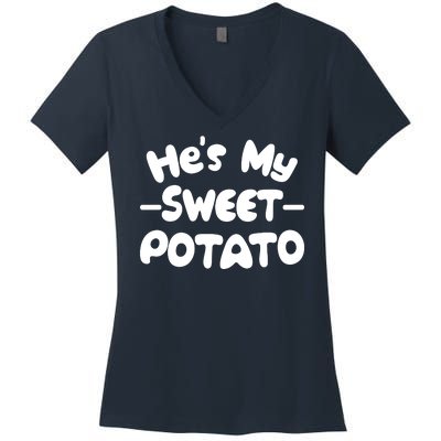 Cute Matching Couples He's My Sweet Potato Women's V-Neck T-Shirt