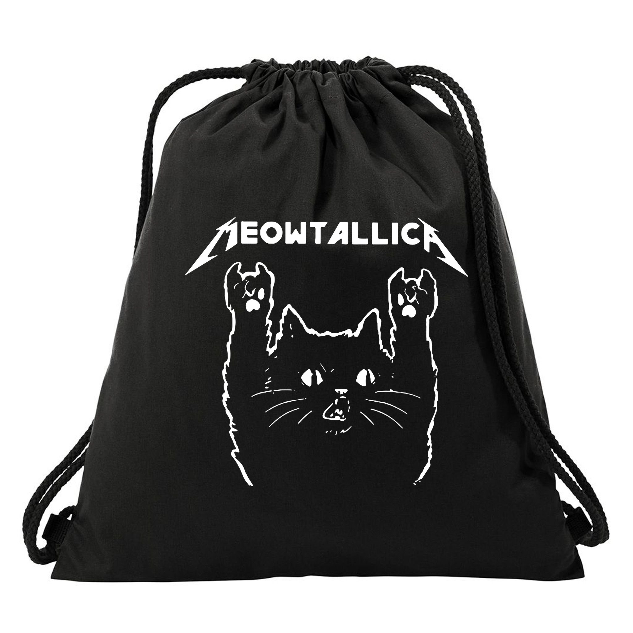Cat Meowtallica Cat Rock Music Funny Drawstring Bag