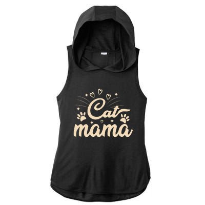 Cat Mama Cat Mom Funny Cat Paw Classic Ladies PosiCharge Tri-Blend Wicking Draft Hoodie Tank