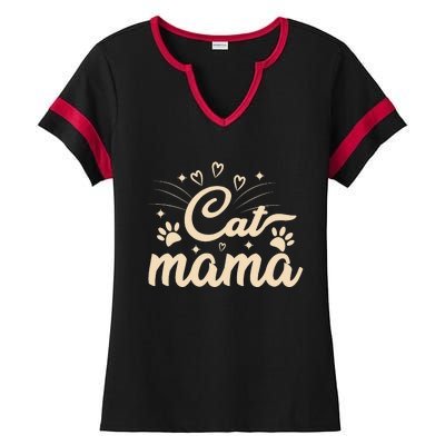 Cat Mama Cat Mom Funny Cat Paw Classic Ladies Halftime Notch Neck Tee