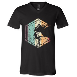 Climbing Mountaineering Climber Athletes Mountain Rock V-Neck T-Shirt