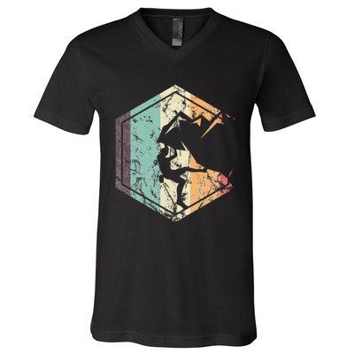 Climbing Mountaineering Climber Athletes Mountain Rock V-Neck T-Shirt