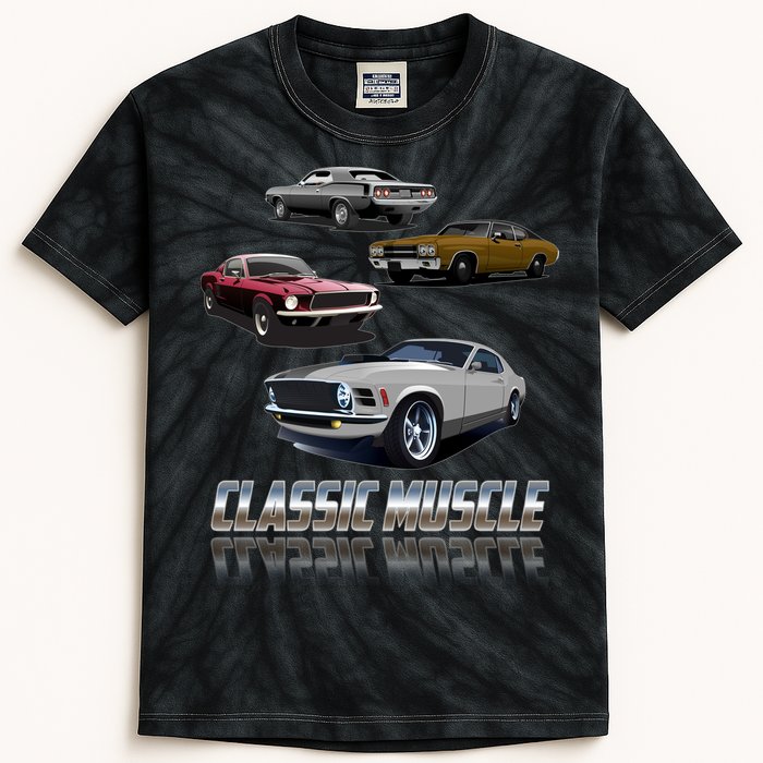 Classic Muscle Classic Sports Cars Kids Tie-Dye T-Shirt