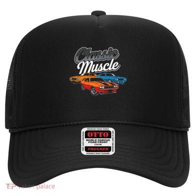 Classic Muscle Car Rod Racing Dad Fathers Day High Crown Mesh Back Trucker Hat