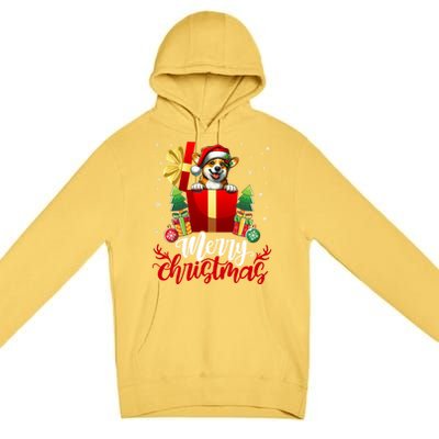 Corgi Merry Christmas Funny Gift Box Tree Santa Hat Snowflakes Gift Premium Pullover Hoodie