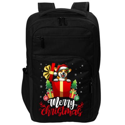 Corgi Merry Christmas Funny Gift Box Tree Santa Hat Snowflakes Gift Impact Tech Backpack