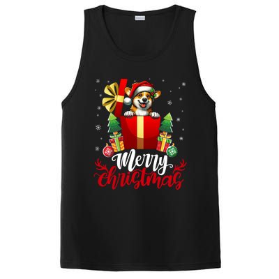 Corgi Merry Christmas Funny Gift Box Tree Santa Hat Snowflakes Gift PosiCharge Competitor Tank