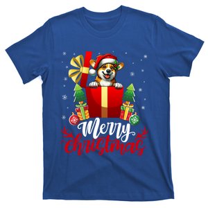 Corgi Merry Christmas Funny Gift Box Tree Santa Hat Snowflakes Gift T-Shirt