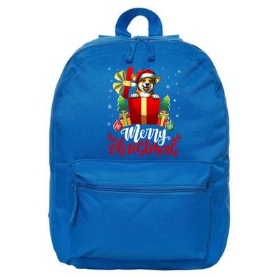 Corgi Merry Christmas Funny Gift Box Tree Santa Hat Snowflakes Gift 16 in Basic Backpack