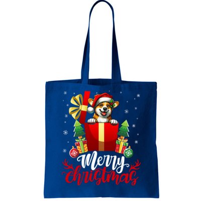 Corgi Merry Christmas Funny Gift Box Tree Santa Hat Snowflakes Gift Tote Bag