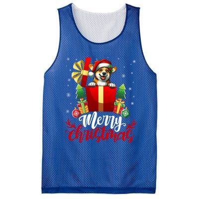 Corgi Merry Christmas Funny Gift Box Tree Santa Hat Snowflakes Gift Mesh Reversible Basketball Jersey Tank