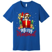 Corgi Merry Christmas Funny Gift Box Tree Santa Hat Snowflakes Gift Premium T-Shirt