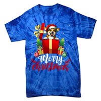 Corgi Merry Christmas Funny Gift Box Tree Santa Hat Snowflakes Gift Tie-Dye T-Shirt