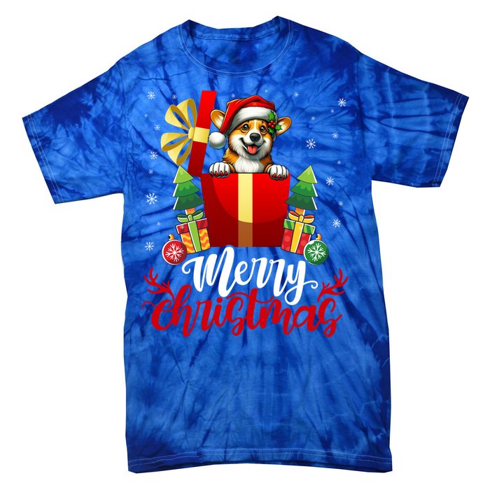 Corgi Merry Christmas Funny Gift Box Tree Santa Hat Snowflakes Gift Tie-Dye T-Shirt