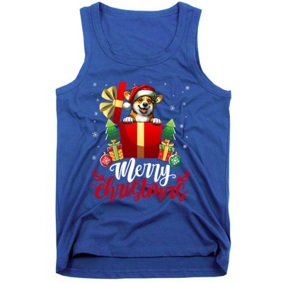 Corgi Merry Christmas Funny Gift Box Tree Santa Hat Snowflakes Gift Tank Top