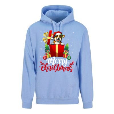 Corgi Merry Christmas Funny Gift Box Tree Santa Hat Snowflakes Gift Unisex Surf Hoodie