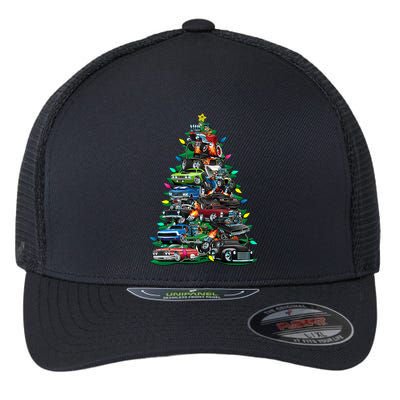 Car Madness Christmas Tree! Classic Muscle Cars And Hotrods Flexfit Unipanel Trucker Cap