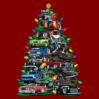 Car Madness Christmas Tree! Classic Muscle Cars And Hotrods T-Shirt