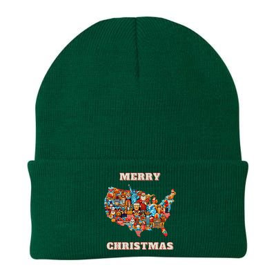 Colorful Merry Christmas Unique Us Map Knit Cap Winter Beanie