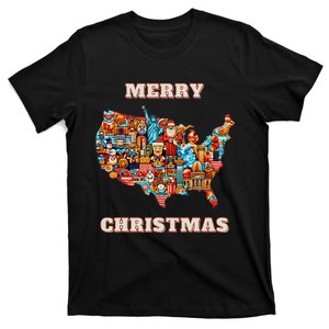 Colorful Merry Christmas Unique Us Map T-Shirt