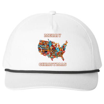 Colorful Merry Christmas Unique Us Map Snapback Five-Panel Rope Hat