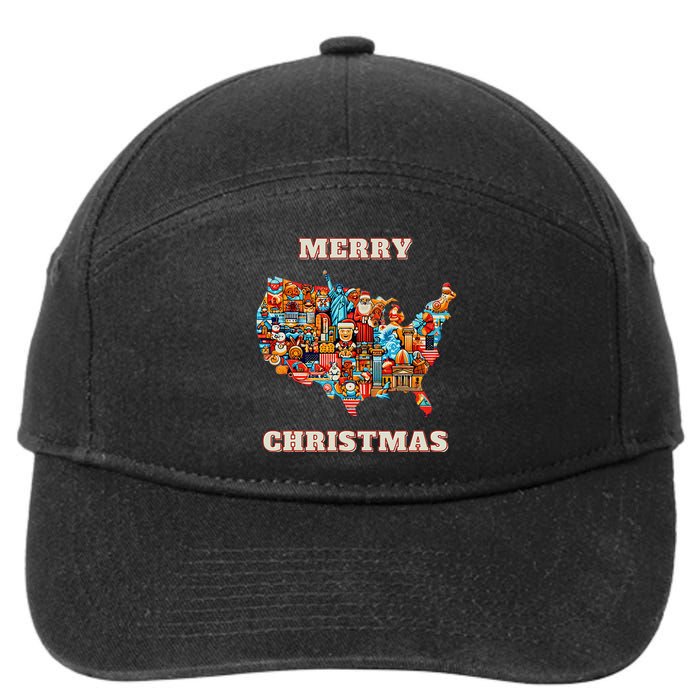 Colorful Merry Christmas Unique Us Map 7-Panel Snapback Hat