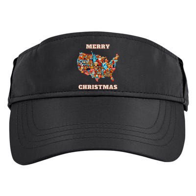 Colorful Merry Christmas Unique Us Map Adult Drive Performance Visor