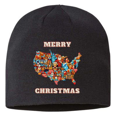 Colorful Merry Christmas Unique Us Map Sustainable Beanie