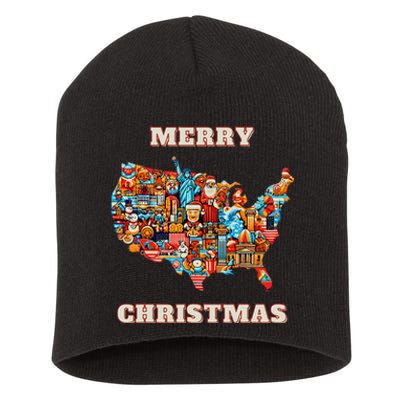 Colorful Merry Christmas Unique Us Map Short Acrylic Beanie