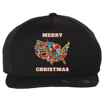 Colorful Merry Christmas Unique Us Map Wool Snapback Cap