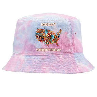 Colorful Merry Christmas Unique Us Map Tie-Dyed Bucket Hat