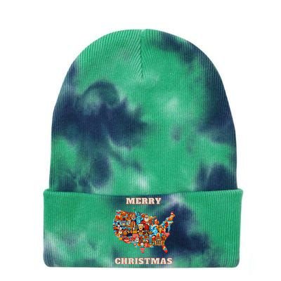 Colorful Merry Christmas Unique Us Map Tie Dye 12in Knit Beanie