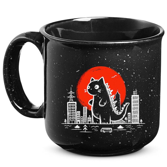 Catzilla Monster Cat Memes Retro Japan Kawaii Kaiju 15oz Campfire Ceramic Mug