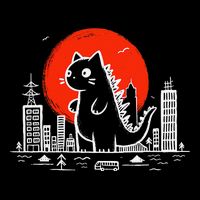 Catzilla Monster Cat Memes Retro Japan Kawaii Kaiju Cropped Pullover Crew