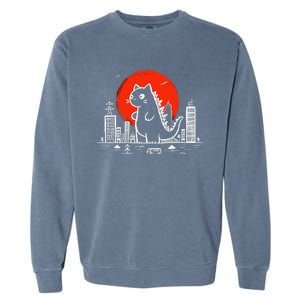 Catzilla Monster Cat Memes Retro Japan Kawaii Kaiju Garment-Dyed Sweatshirt