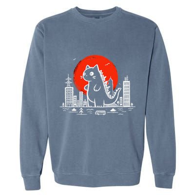 Catzilla Monster Cat Memes Retro Japan Kawaii Kaiju Garment-Dyed Sweatshirt