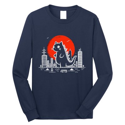Catzilla Monster Cat Memes Retro Japan Kawaii Kaiju Long Sleeve Shirt