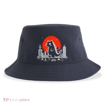 Catzilla Monster Cat Memes Retro Japan Kawaii Kaiju Sustainable Bucket Hat