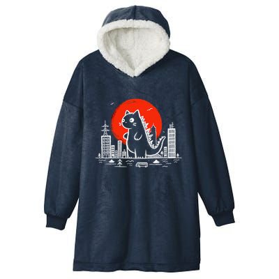 Catzilla Monster Cat Memes Retro Japan Kawaii Kaiju Hooded Wearable Blanket