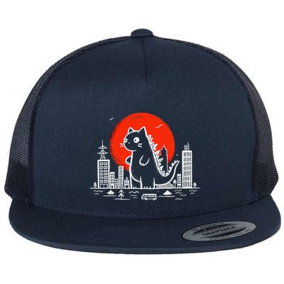 Catzilla Monster Cat Memes Retro Japan Kawaii Kaiju Flat Bill Trucker Hat