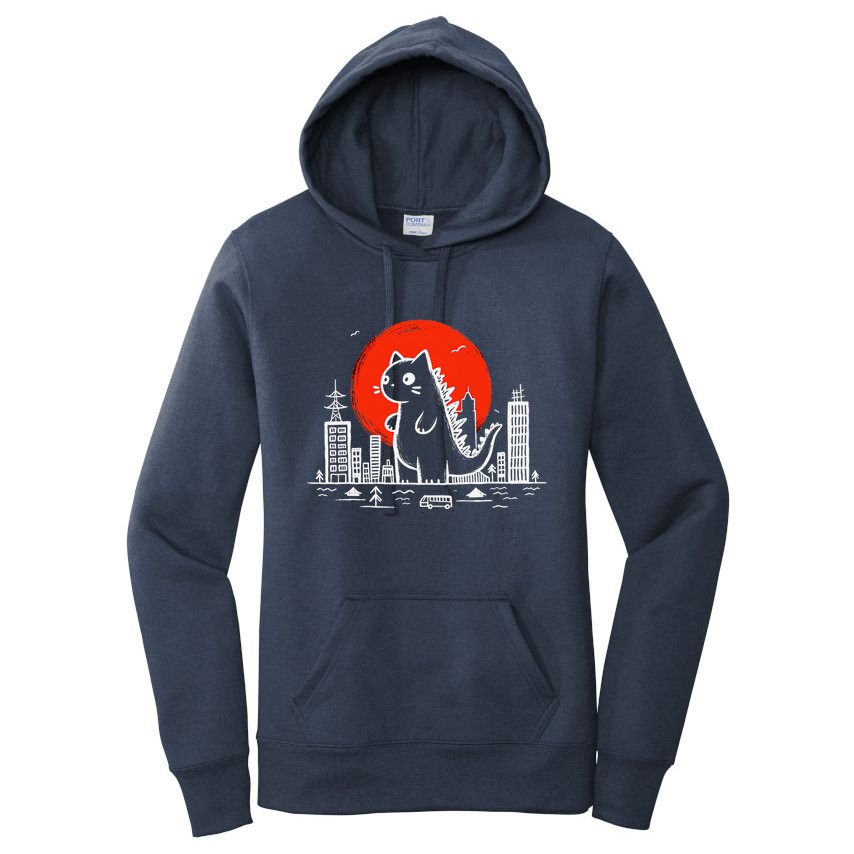 Catzilla Monster Cat Memes Retro Japan Kawaii Kaiju Women's Pullover Hoodie