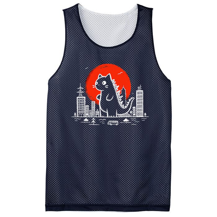 Catzilla Monster Cat Memes Retro Japan Kawaii Kaiju Mesh Reversible Basketball Jersey Tank