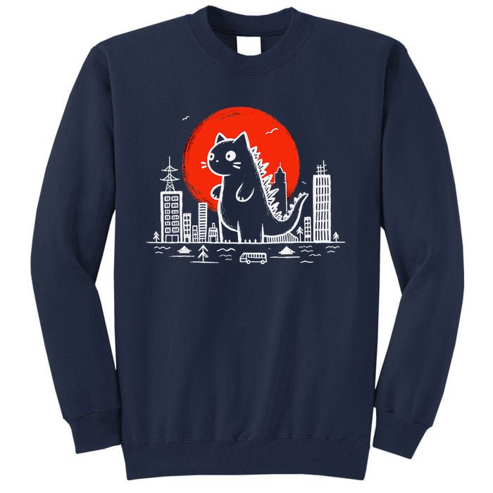 Catzilla Monster Cat Memes Retro Japan Kawaii Kaiju Tall Sweatshirt