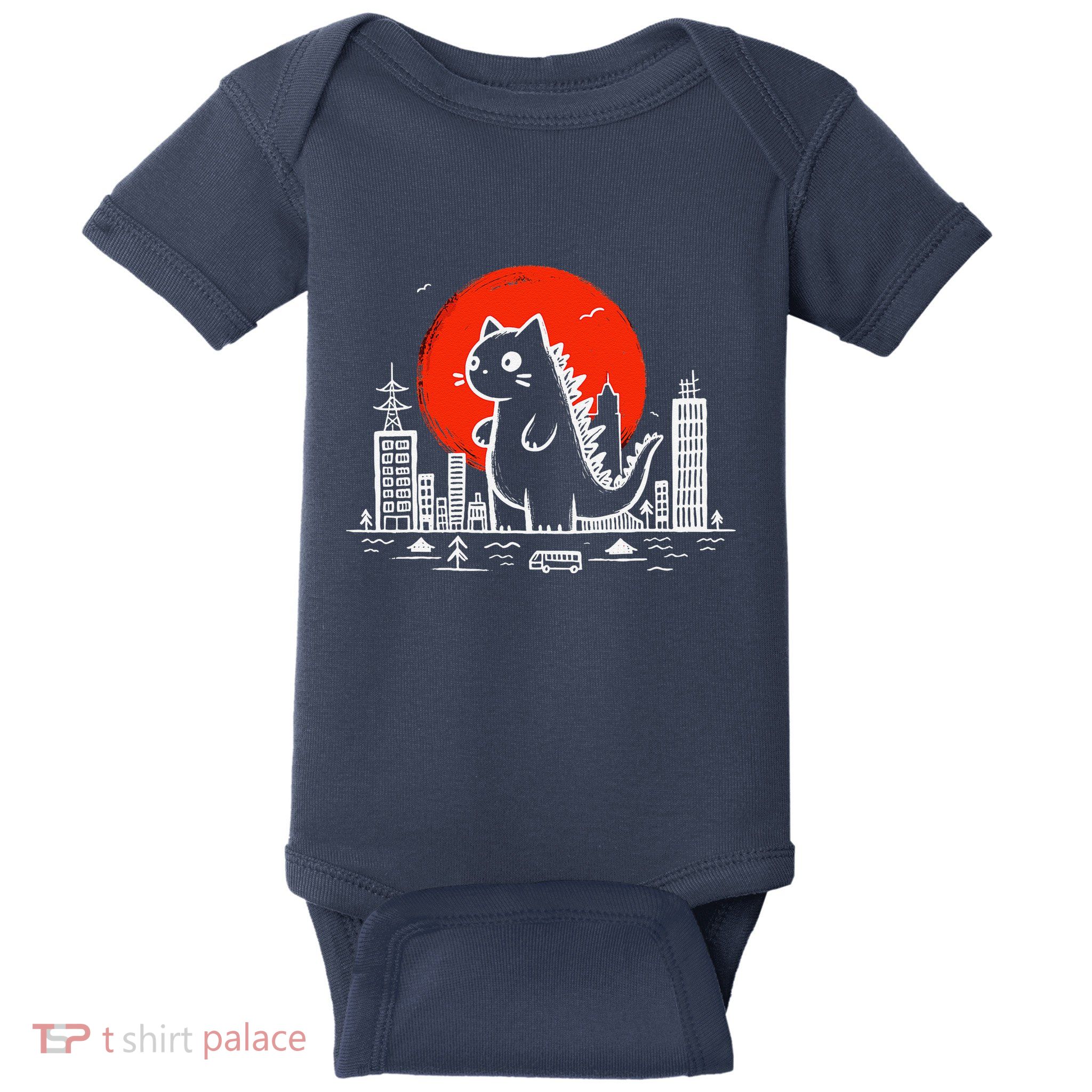 Catzilla Monster Cat Memes Retro Japan Kawaii Kaiju Baby Bodysuit