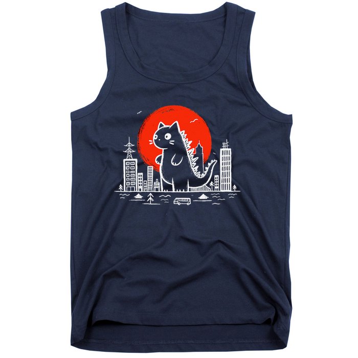 Catzilla Monster Cat Memes Retro Japan Kawaii Kaiju Tank Top