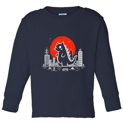 Catzilla Monster Cat Memes Retro Japan Kawaii Kaiju Toddler Long Sleeve Shirt