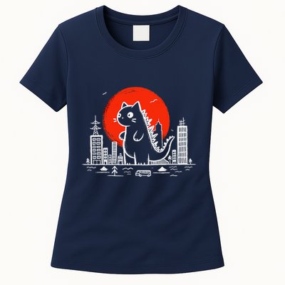 Catzilla Monster Cat Memes Retro Japan Kawaii Kaiju Womens T-Shirt