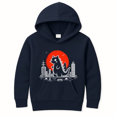Catzilla Monster Cat Memes Retro Japan Kawaii Kaiju Kids Hoodie